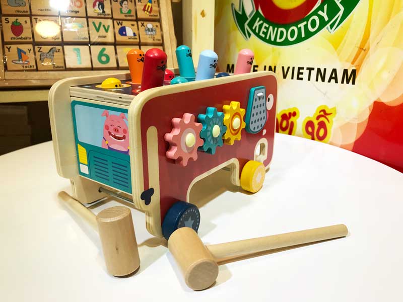 Xe kéo đập chuột đa năng kết hợp 4 trong 1 bằng gỗ cho bé