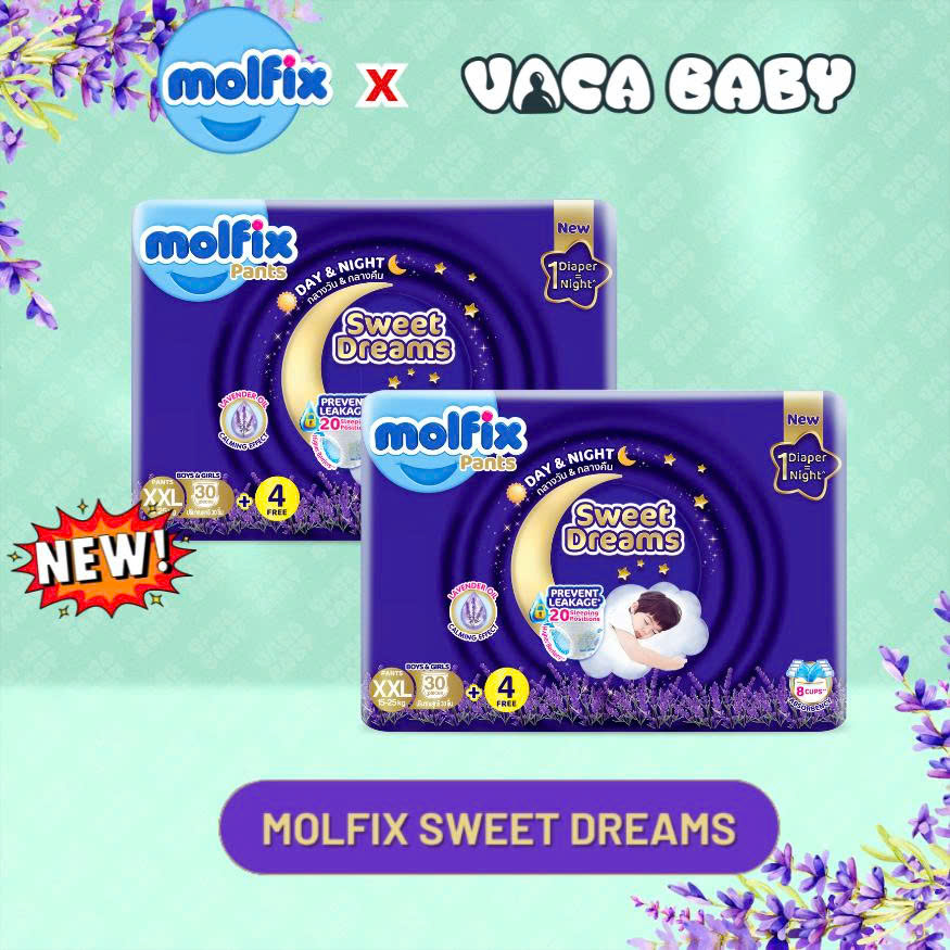 (New) Combo 2 Gói Tã bỉm QUẦN Molfix Sweet Dream siêu cao cấp với tinh dầu oải hương lavender cho bé size M/L/XL/XXL