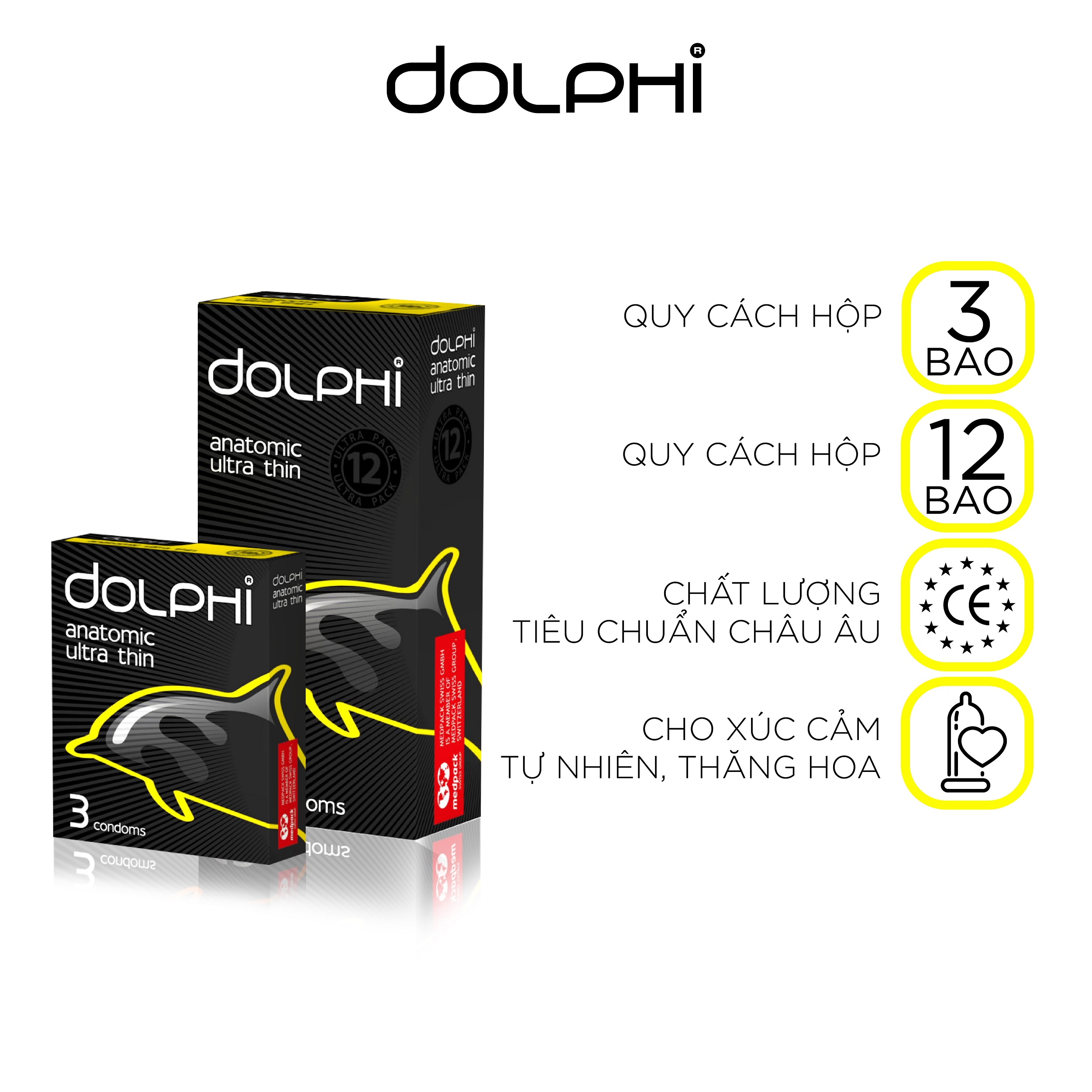 Bộ 2 Bao Cao Su Siêu Mỏng Tự Nhiên Dolphi Anatomic Ultra Thin (Hộp 3 Bao và Hộp 12 Bao)