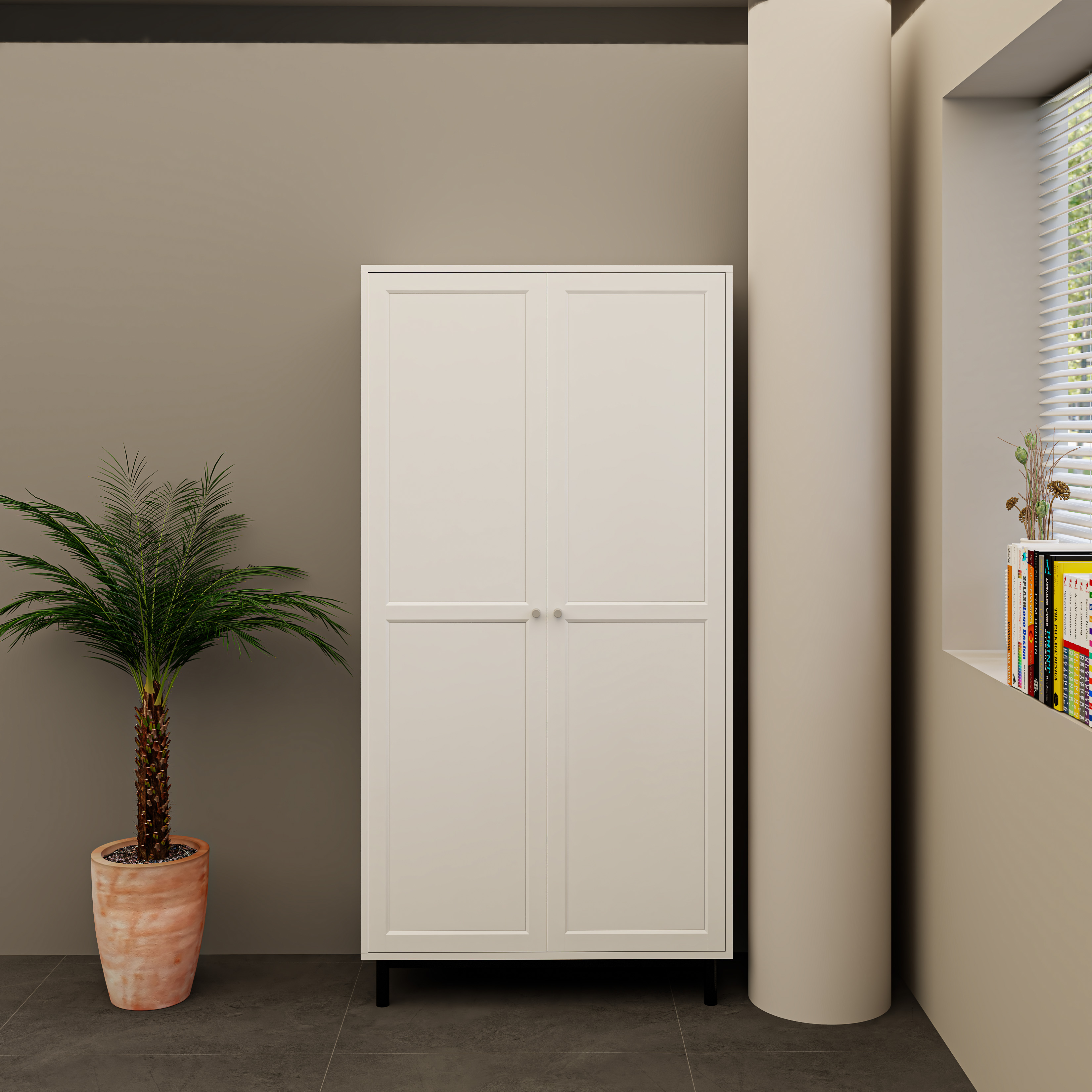 CATY, Kệ sách 6 tầng 2 cửa mở - chân sắt, 90cm x 39cm x 180cm , KSA_056