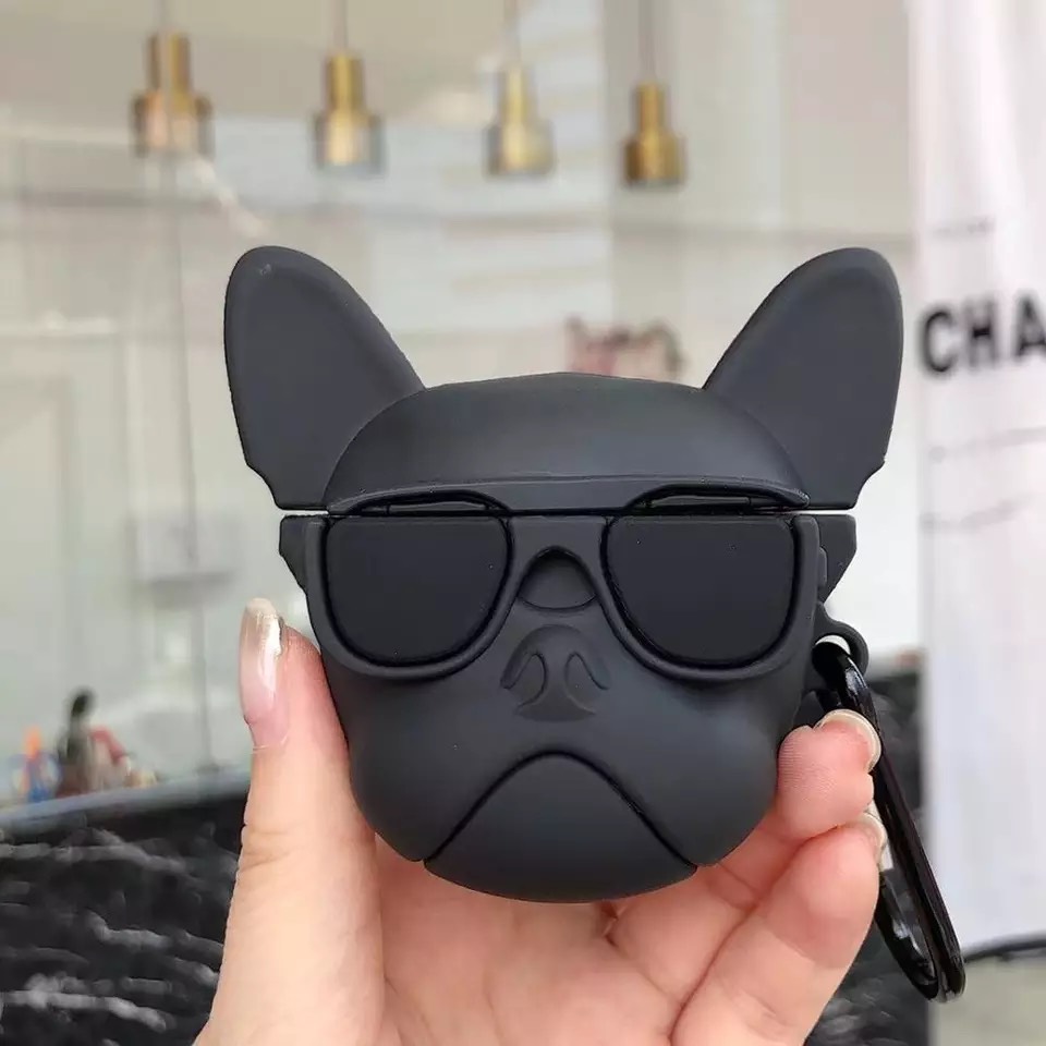 Vỏ bảo vệ bao đựng tai nghe case dành cho airpods 1, 2 chống va đập - Case Chó Bull Đeo Kính Cực Chất