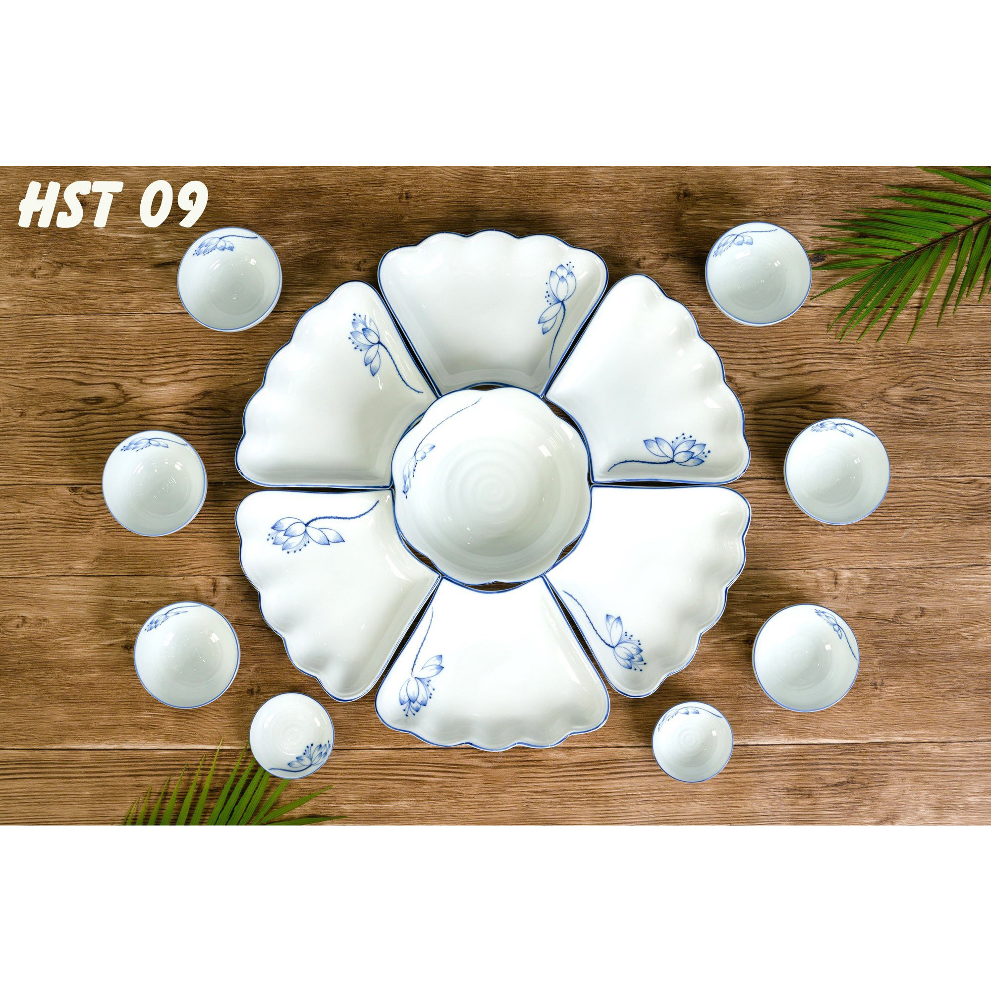 Bộ bát đĩa hoa mặt trời vẽ sen coban