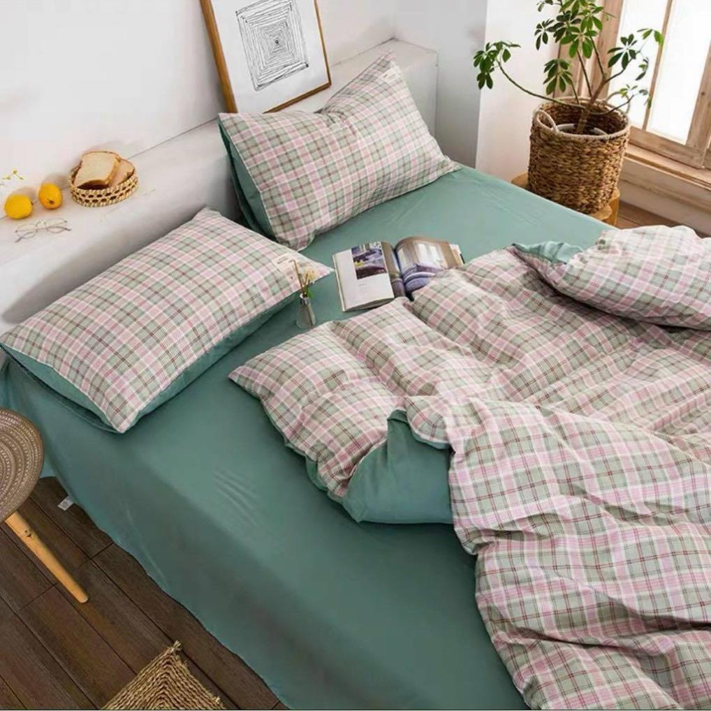 Bộ Chăn Ga Gối Cotton TC cao cấp - Chăn ga TC kẻ