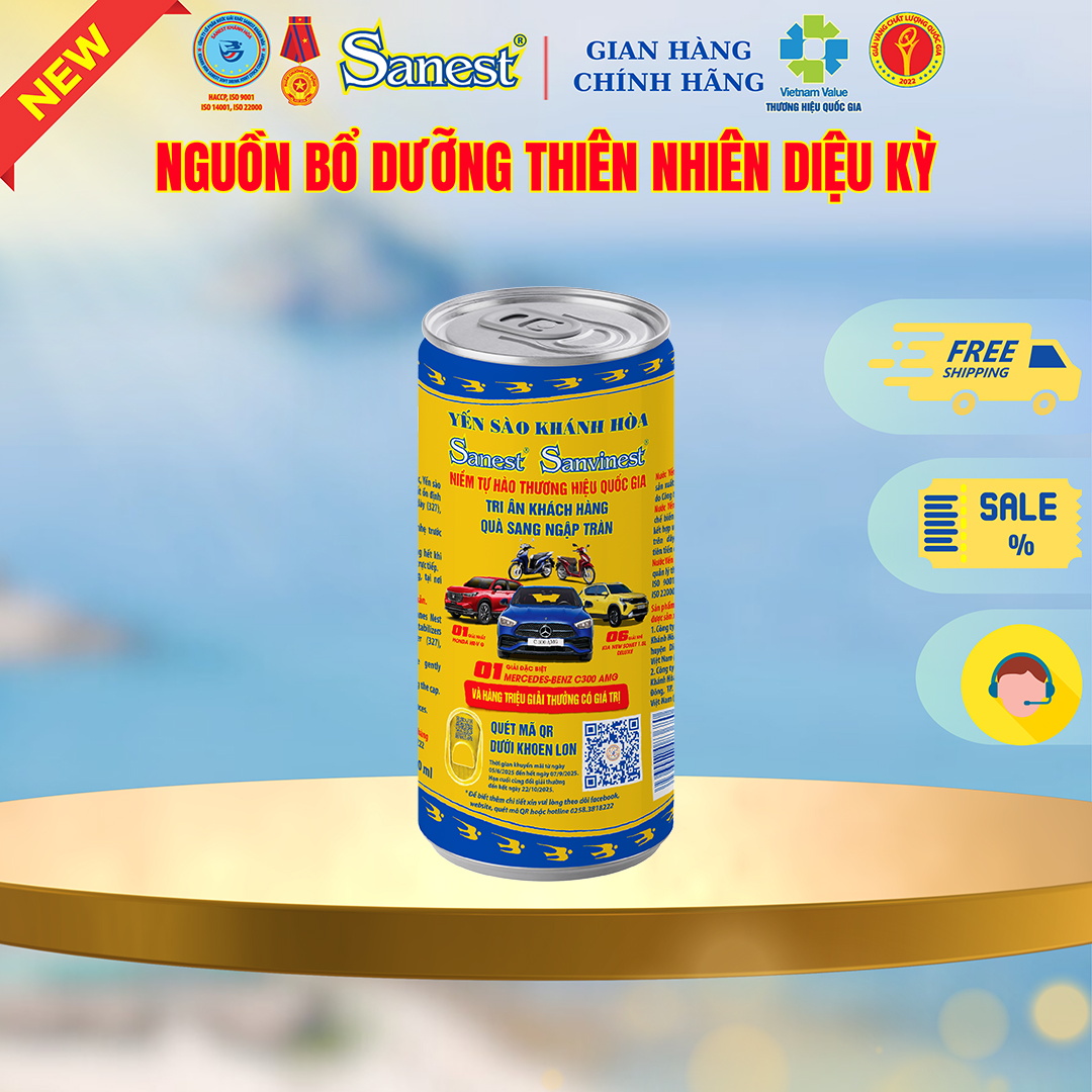 Nước Yến sào Khánh Hòa Sanest có đường 7,5% _Thùng 30 lon