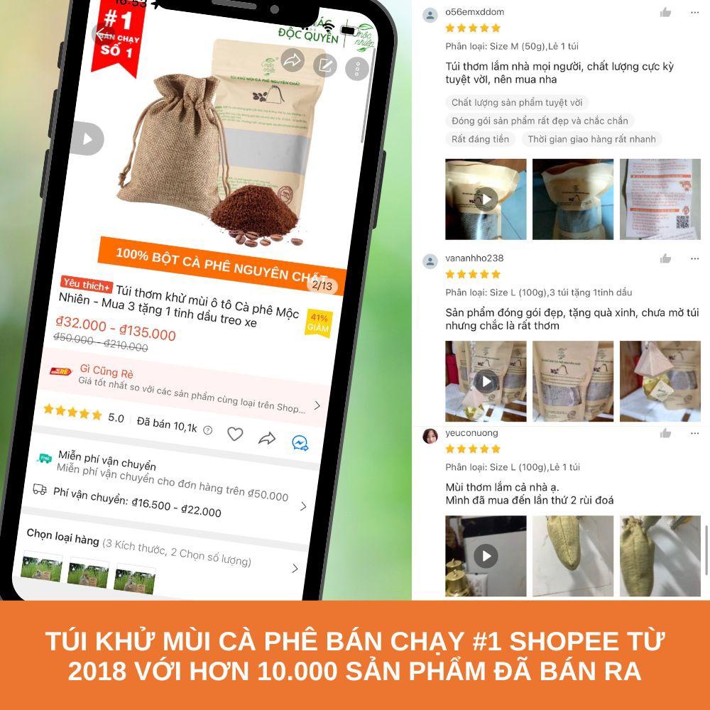 Túi thơm khử mùi ô tô Cà phê Mộc Nhiên - Mua 3 tặng 1 tinh dầu treo xe