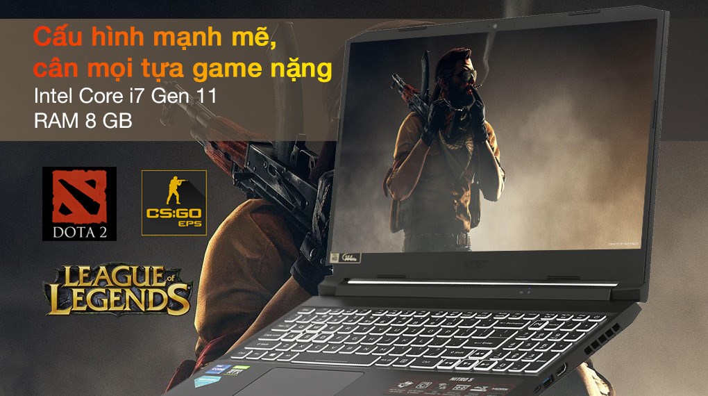 Acer Nitro AN515 57 71VV i7 11800H/8GB/512GB/4GB RTX3050/15.6"F/144Hz/Win11/(NH.QENSV.005)/Đen - Hàng chính hãng