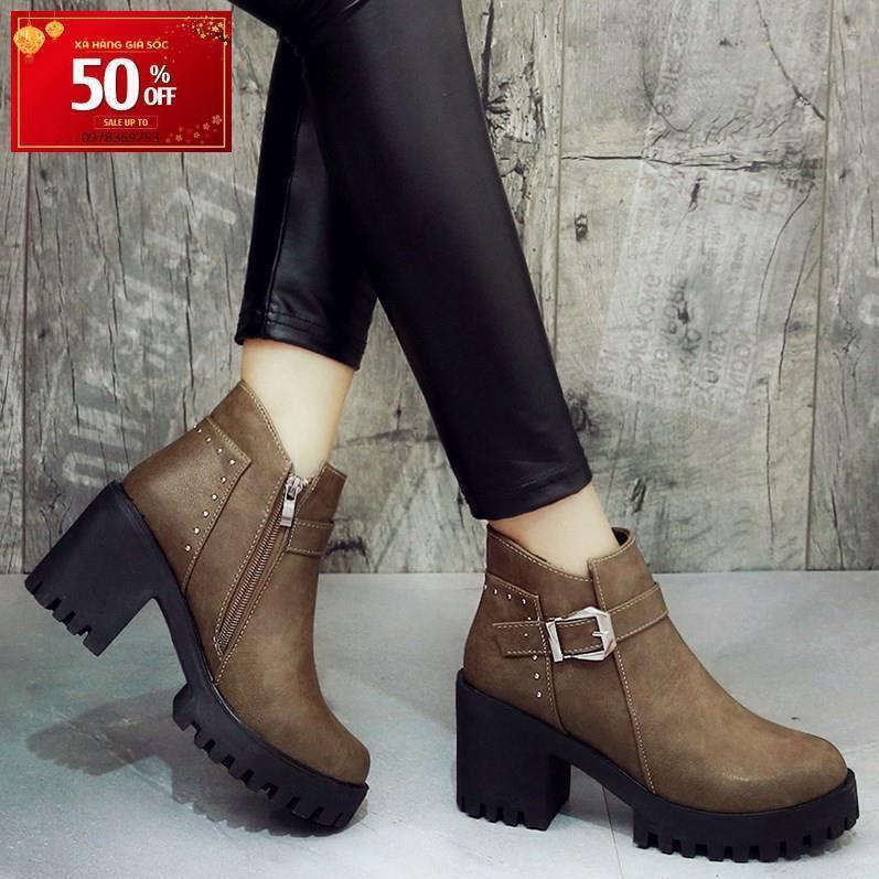 Giày boot nữ cổ thấp đế vuông S102