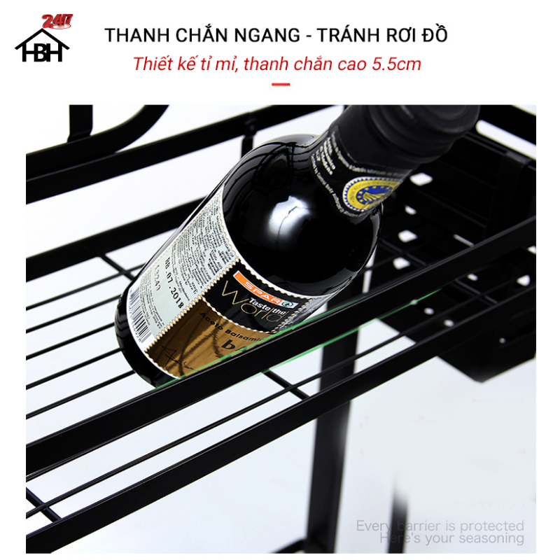 Kệ gia vị chữ E cao cấp HBH bằng thép carbon chống gỉ, chống xước, kệ đựng chai lọ gia vị đa năng, sang trọng