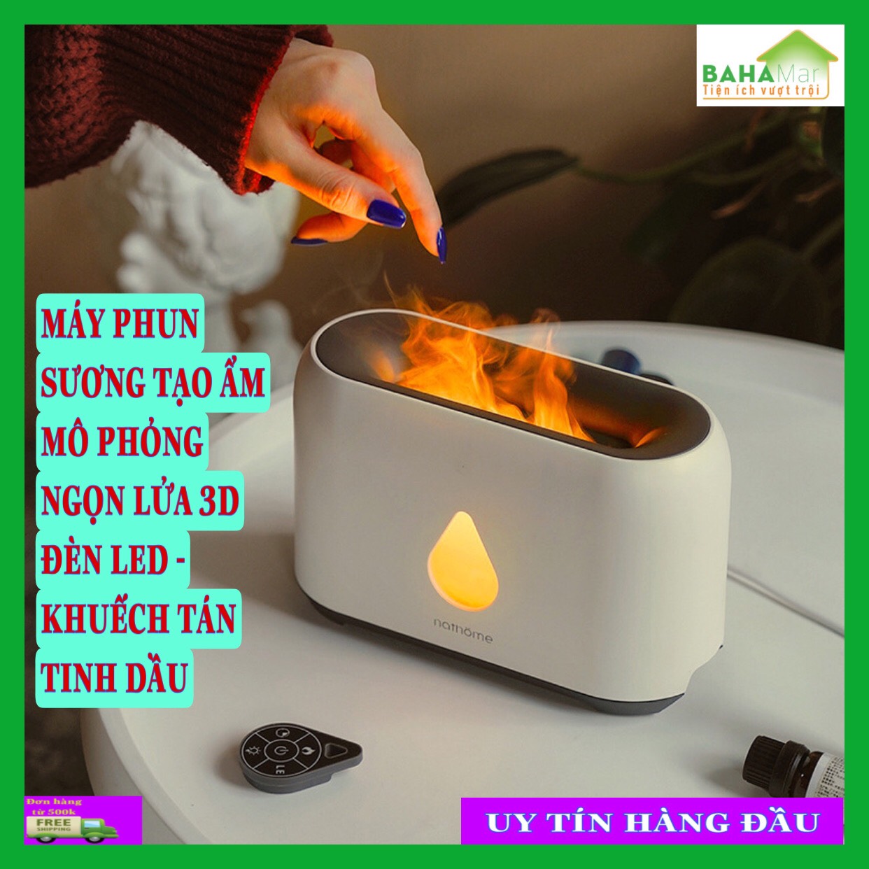 MÁY PHUN SƯƠNG TẠO ẨM MÔ PHỎNG NGỌN LỬA 3D ĐÈN LED - KHUẾCH TÁN TINH DẦU "BAHAMAR"