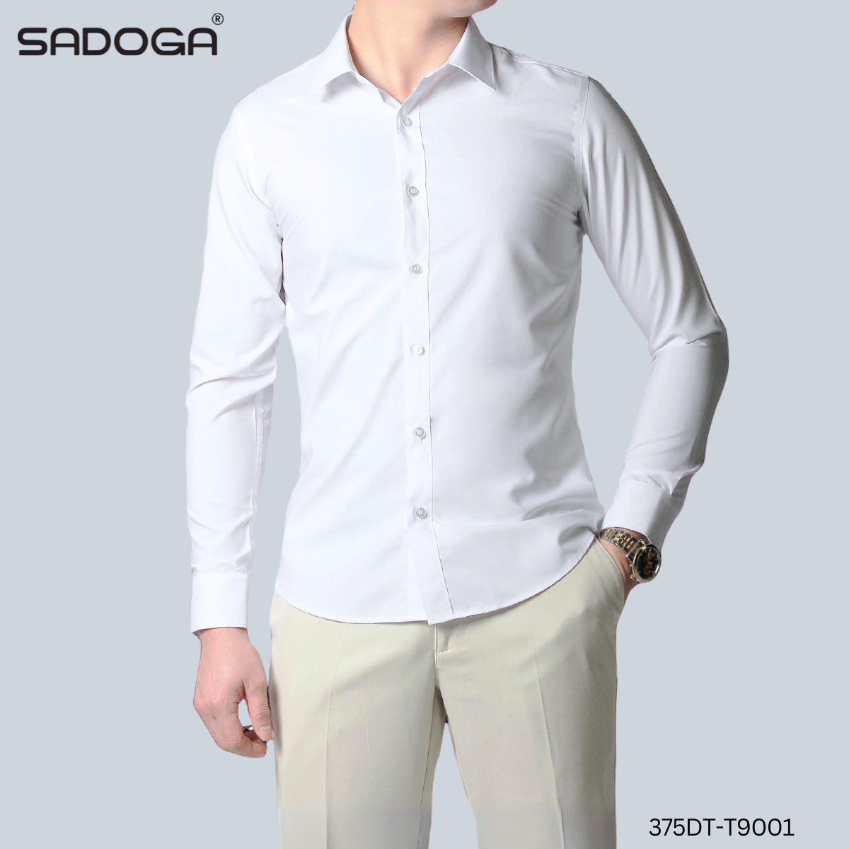 Áo Sơ Mi Trắng Sadoga Dài Tay Regular Fit, Thấm Hút Mồ Hôi, Chất Liệu Cao Cấp T9001