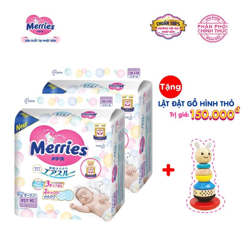 Tặng Lật đật gỗ Combo 2 Tã/bỉm dán Merries Đủ Size NB90/S82/M64/L54/XL44