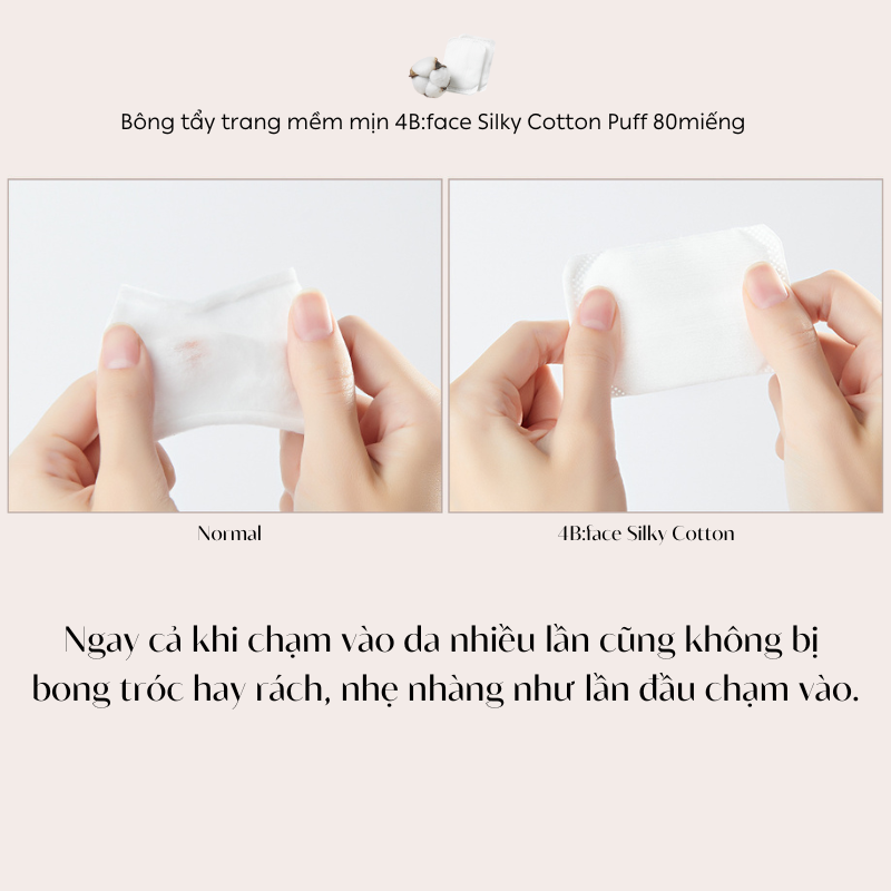 Bông tẩy trang mềm mịn 4B:Face Silky Cotton Puff 80 miếng 4bface