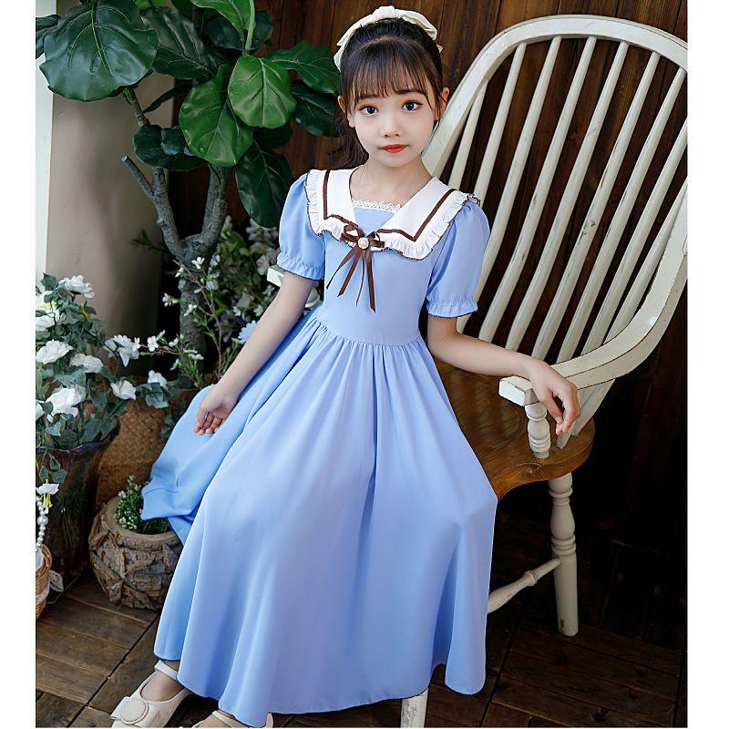 CHENGRUI Cô gái búp bê cổ Pháp ngọt ngào đầm Mid-boy siêu tiên khí chất thiếu nữ hải quân cổ váy đầm dài