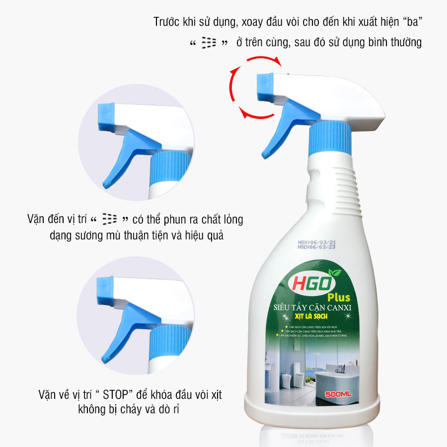 [COMBO 2] Tẩy cặn canxi nhà tắm HGO Plus an toàn, tiện lợi, hiệu quả 500ml