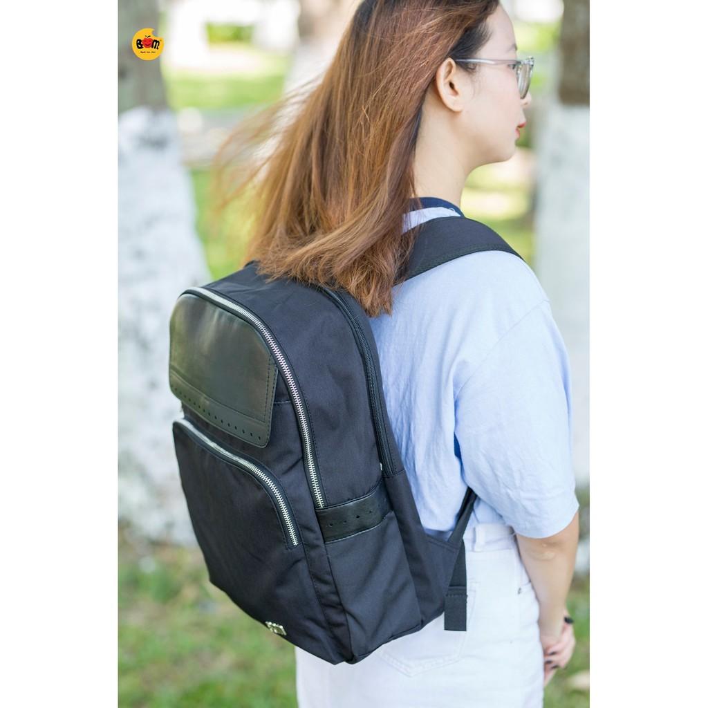 Balo học sinh, công sở chất dù phối da thời trang cao cấp, thiết kế basic dễ thương - BOM