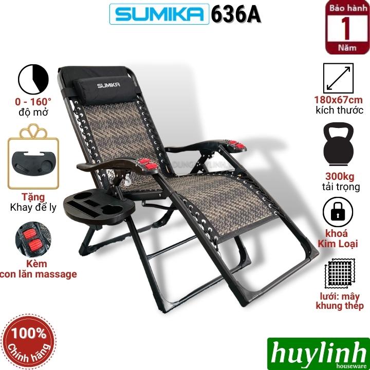 Ghế xếp gấp lưới vân mây đan thư giãn Sumika 636A - Kèm con lăn massage tay - Tải trọng 300kg - Hàng chính hãng