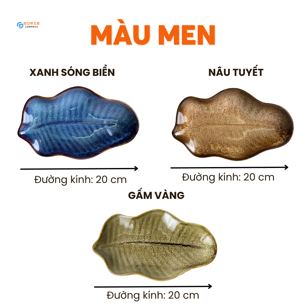 Đĩa lá chuối hỏa biến,thủ công bởi Nghệ Nhân Gomie Ceramic Bát Tràng, men hỏa biến cao cấp, an toàn sức khỏe