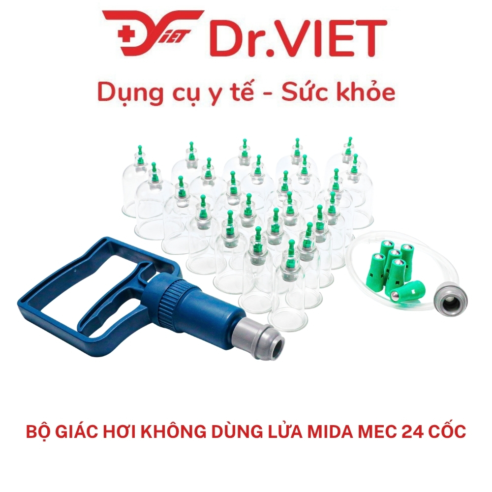 Bộ Giác Hơi Không Dùng Lửa MIDA Mec 24 Cốc FCT0024, Hút Chân Không An Toàn, Nhựa Nguyên Sinh, Có Dây Tự Giác Lưng