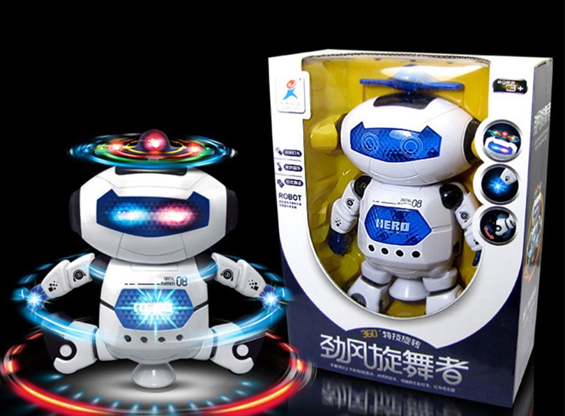 Đồ Chơi Robot Nhảy Múa Xoay 360 Có Đèn Led