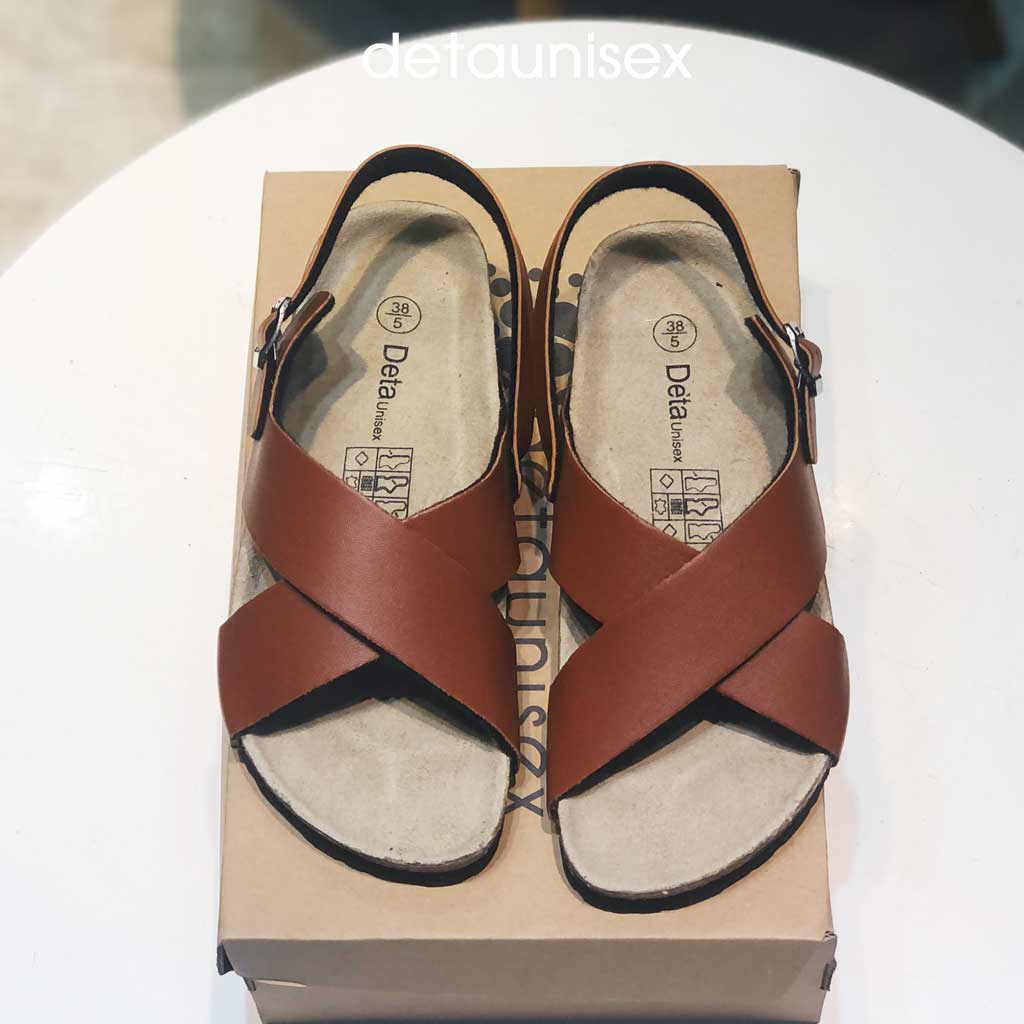 Giày Sandal Quai Hậu Đế Trấu Nam Nữ Quai Chéo X Detaunisex Màu Bò - SATA23B