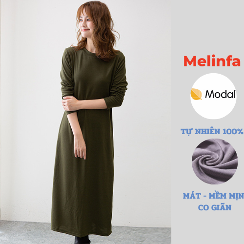 Váy đầm thun nỉ midi suông dáng dài kiểu dáng basic trẻ trung mặc mùa thu đông mã VAV0331