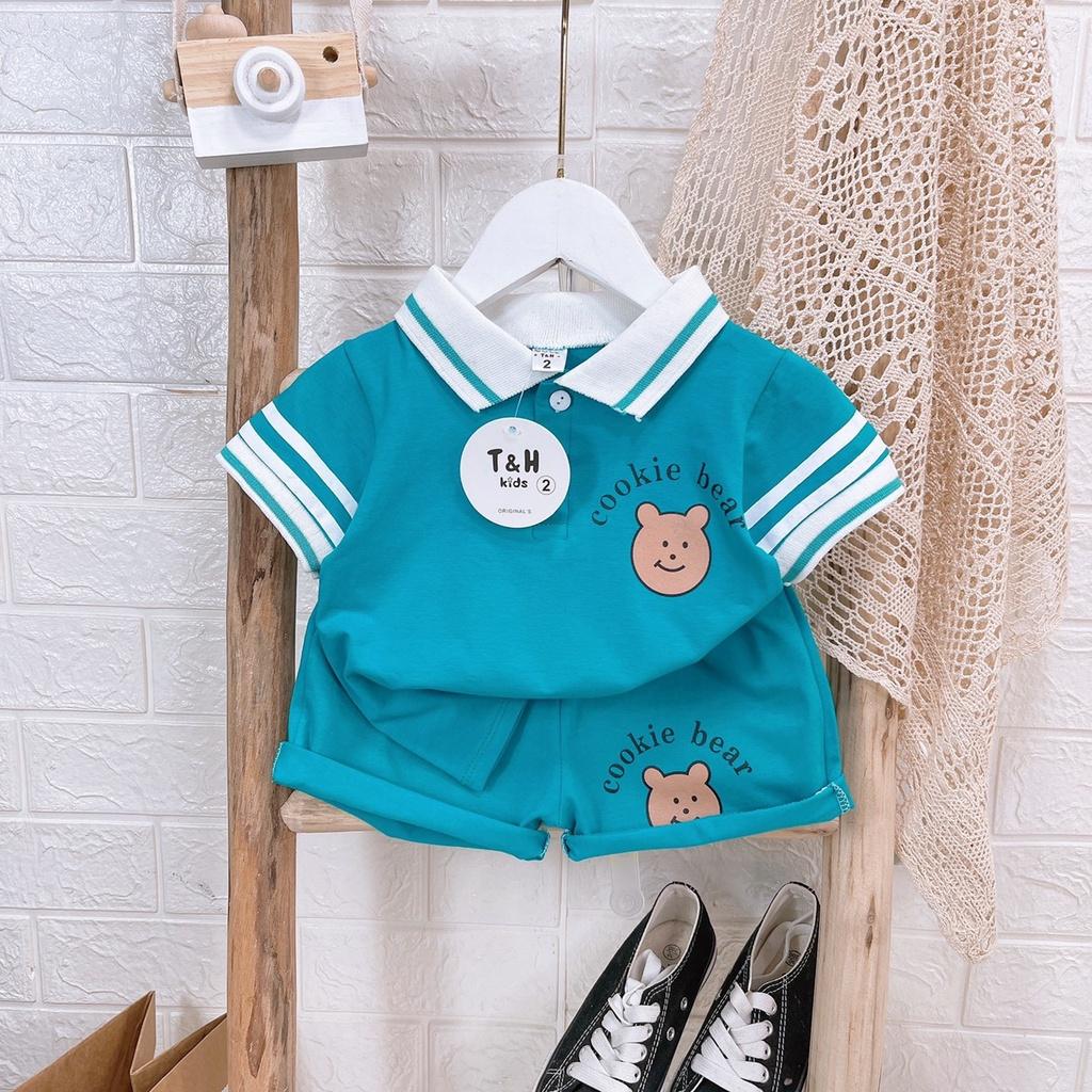 Bộ quần áo bé trai, Set Áo Thun Polo classic ngắn tay và Quần đùi logo gấu, bộ cotton mùa hè cho bé từ 7 đến 20 kg