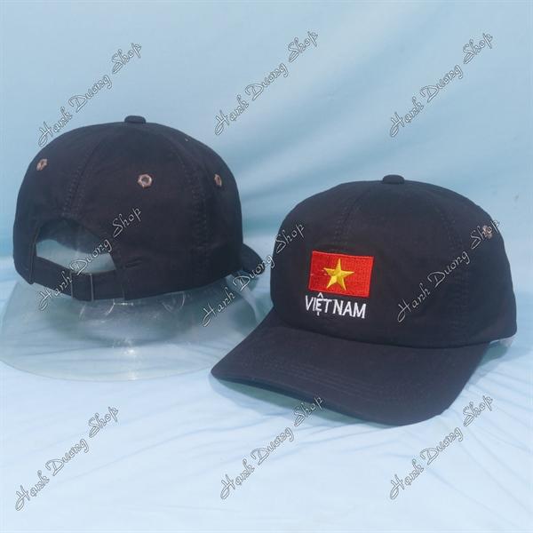 Nón kết thêu lá cờ Việt Nam hàng xịn 2 lớp có đóng sò, có khóa phía sau vòng đầu 56-60cm - Đen