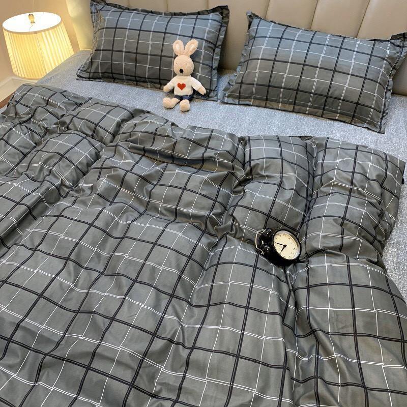 Bộ chăn ga Cotton Poly kẻ ô xám - Hàng nhập khẩu
