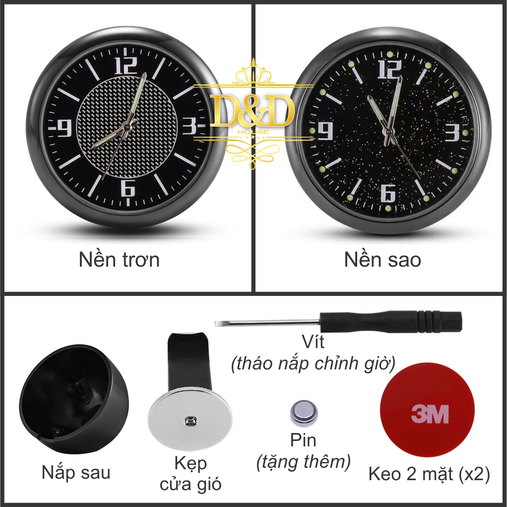 Đồng hồ trang trí xe hơi đủ logo các hãng xe - Tặng thêm 1 pin