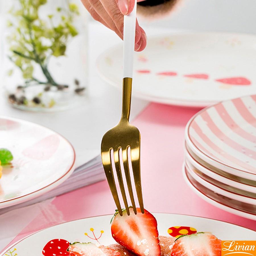 Sét 4 đĩa nấm lùn, đĩa sứ trang trí bàn ăn họa tiết nấm hồng cực xinh 20.3cm