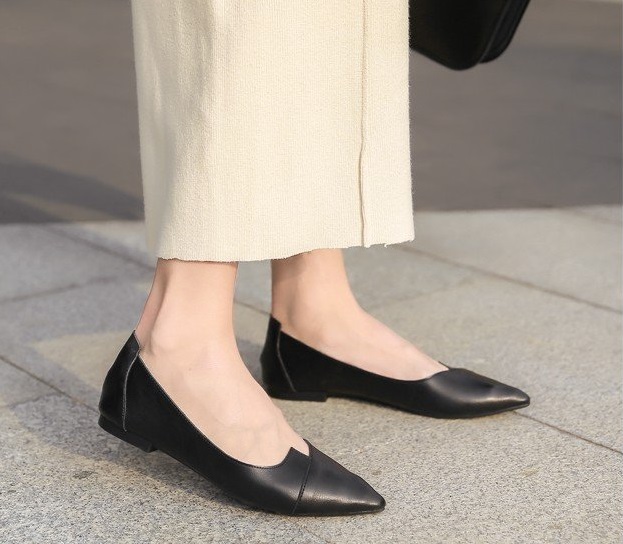 Giày bệt nữ da mềm đẹp tinh tế bigsize TH_B2 có 2 màu kem và đen, size to, ngoại cỡ da đẹp mang êm
