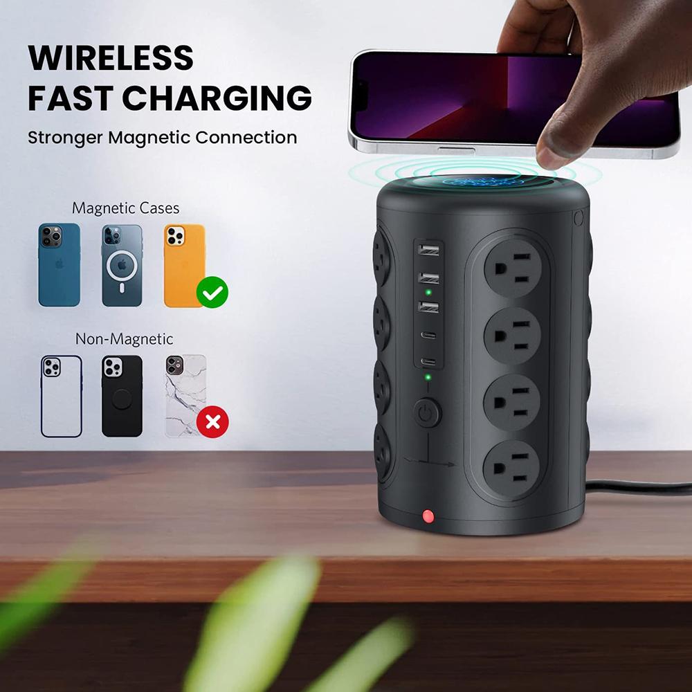 Power Strip Tháp Chống Sét Bảo Vệ Sạc Không Dây 12AC 4USB Type-C Với Đèn Ngủ Bảo Vệ Quá Tải Thích Hợp Cho Gia Đình
