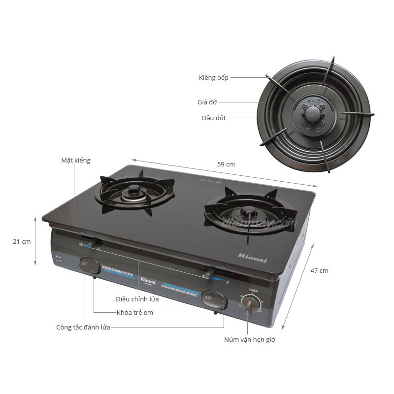 Bếp Gas Dương Rinnai RV-4600GLT - Xám - Hàng Chính Hãng