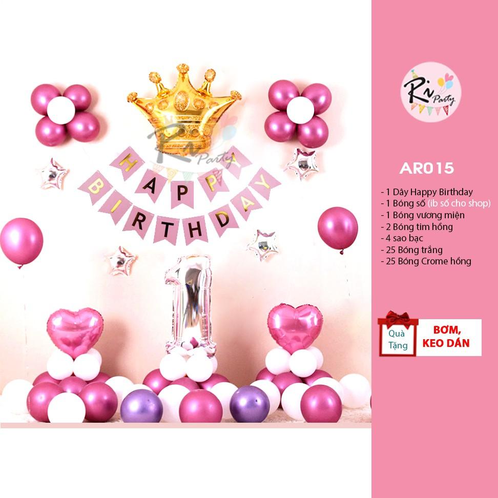 Set Bóng Trang Trí Sinh Nhật Bé Gái Tông Màu Hồng