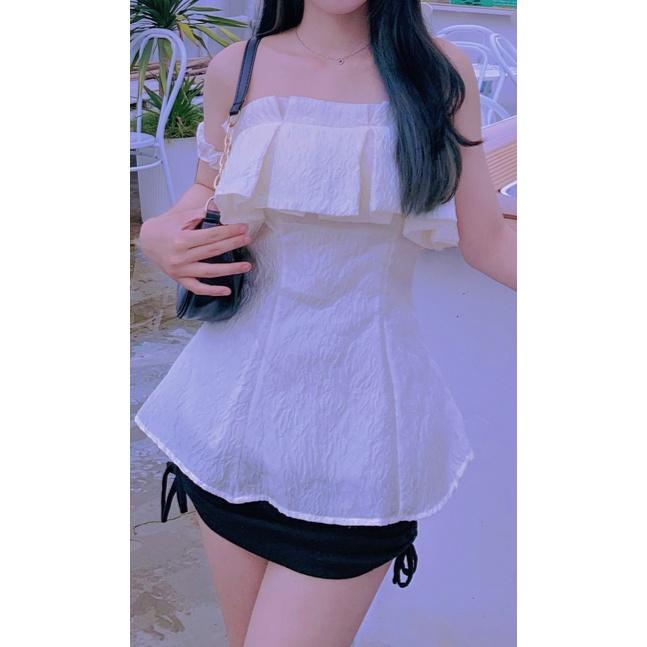 Áo bèo cúp ngực tafta gân cao cấp có mút ngực choker xếp ly trắng trễ vai ivy.fashion đi biển dự tiệc dạo phố bigsize