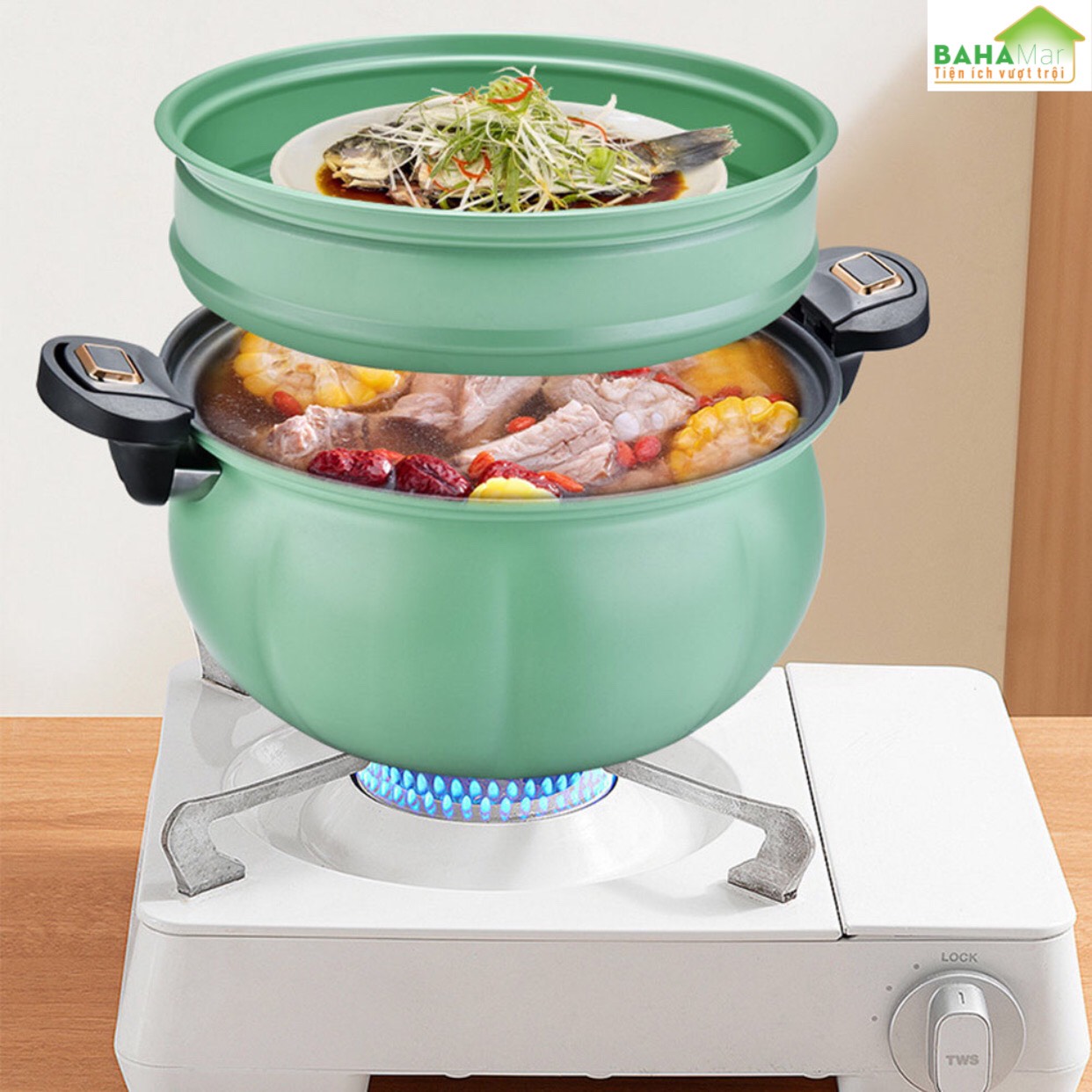 NỒI ÁP SUẤT CHỐNG DÍNH ĐA NĂNG BÍ NGÔ DUNG TÍCH 8L CÓ VỈ HẤP TIỆN DỤNG "BAHAMAR" giữ nguyên chất dinh dưỡng và làm cho chế độ ăn uống của bạn lành mạnh hơn