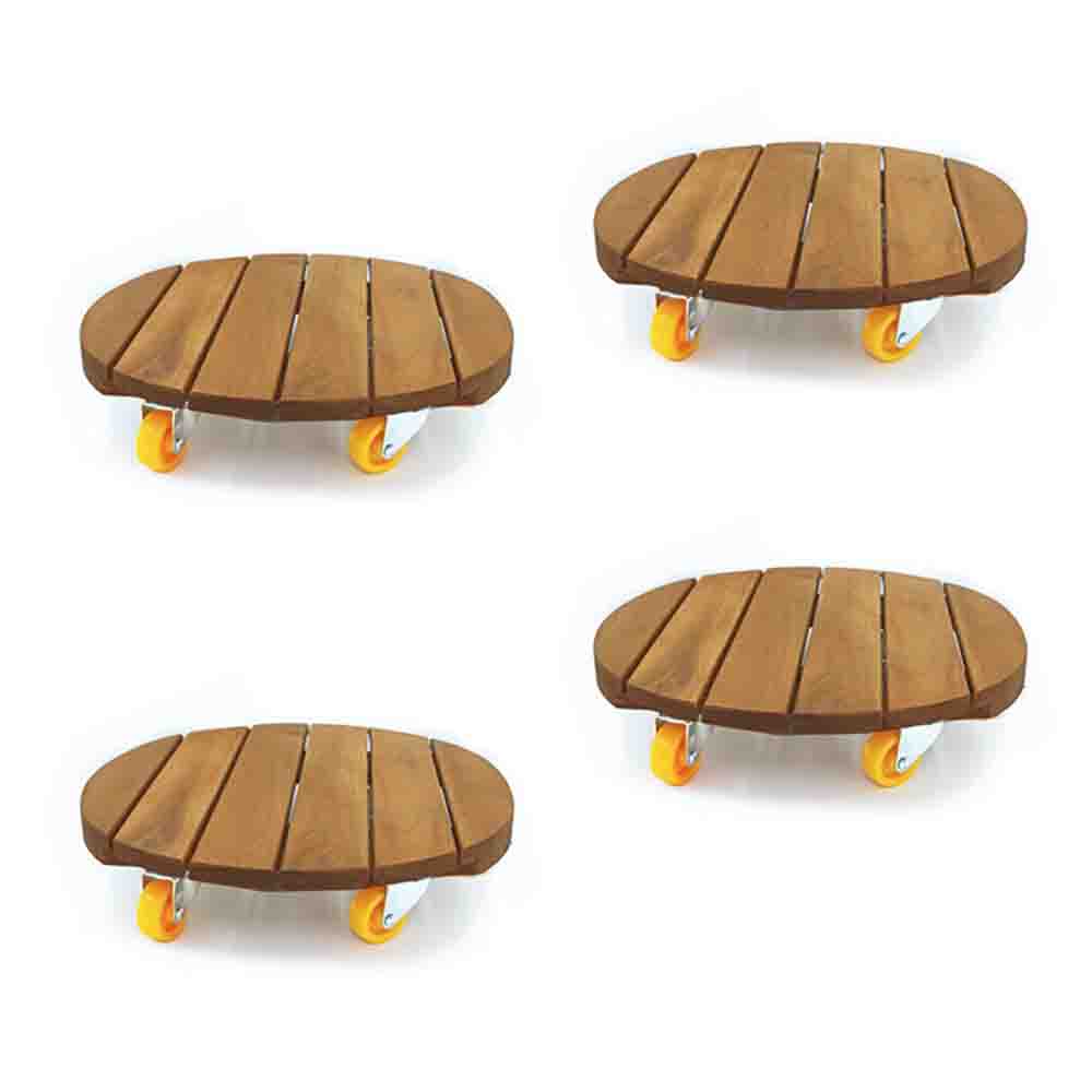 Bộ 4 Đế lót chậu bằng gỗ Grennhome có bánh xe Tròn R30cm chịu lực 120kg -Giúp di chuyển chậu cây một cách dễ dàng.