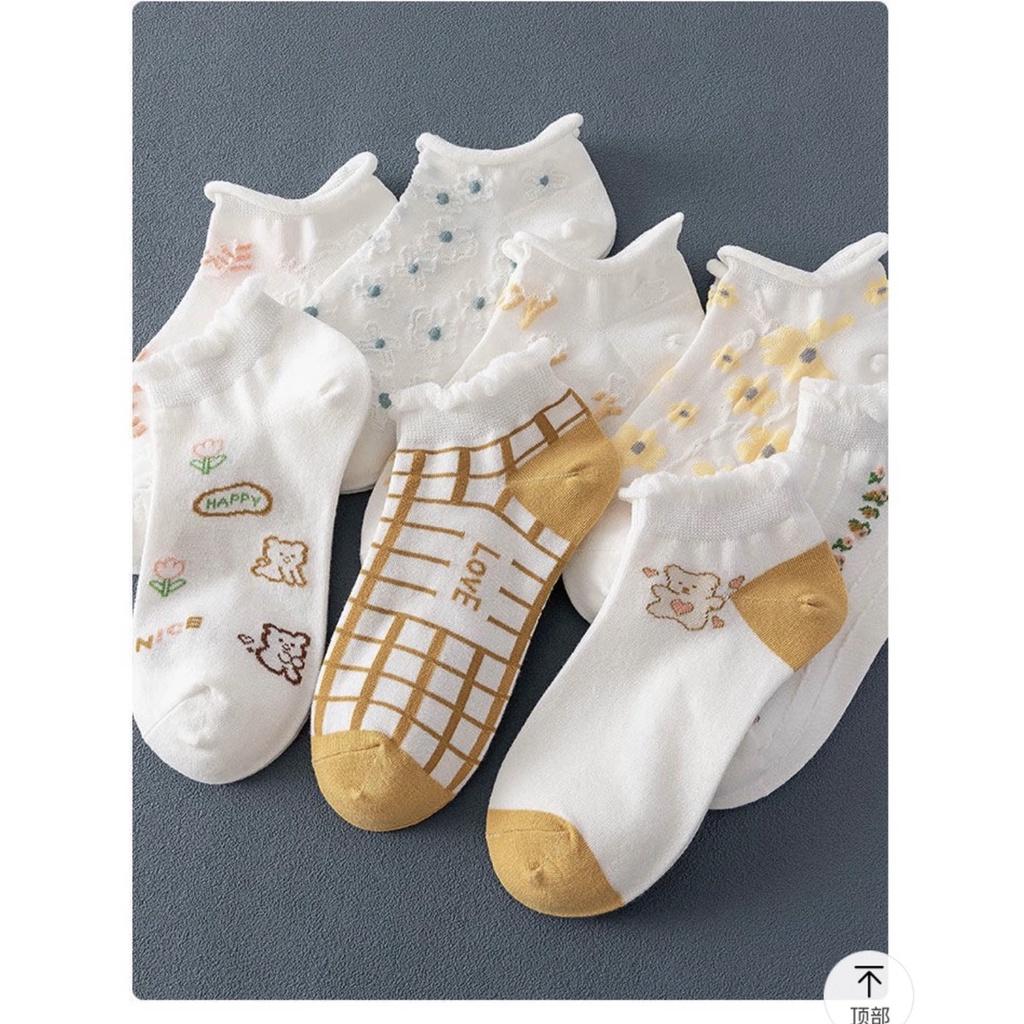 Tất vớ nữ cổ ngắn dễ thương cotton hình hoa màu vàng mỏng thoáng Urbanize - Chọn ngẫu nhiên