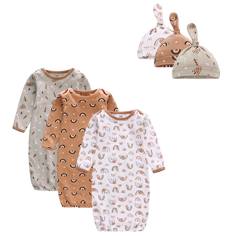 Unisex Cotton Cho Bé Ngủ Áo Sơ Sinh Túi Ngủ Trẻ Sơ Sinh Bé Trai Bé Gái Váy Ngủ Dài Tay Nhà Trang Phục Đồ Ngủ Có Nón Bộ