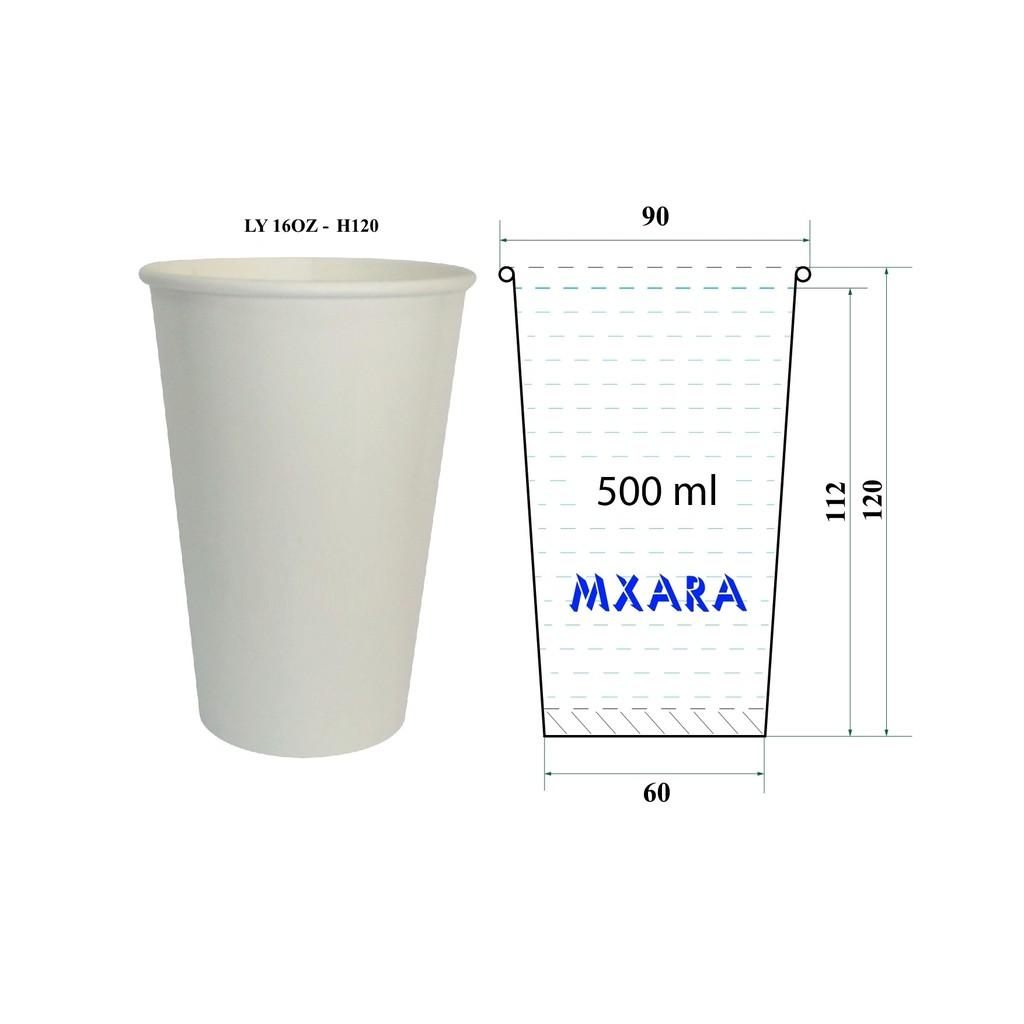 500 Ly giấy 16oz trắng + nắp đen