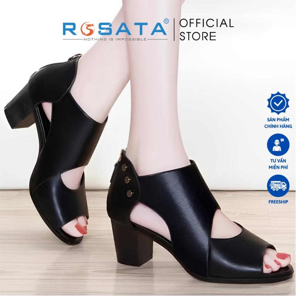 Giày boot nữ ROSATA RO114 bốt thời trang cổ cao phong cách hàn quốc cao cấp da Pu loại 1 mềm mại khóa kéo đế cao 7 phân - Đen