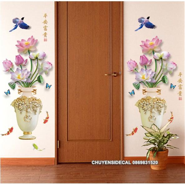 Decal trang trí tường - Bình Hoa Sen kiềng 3d