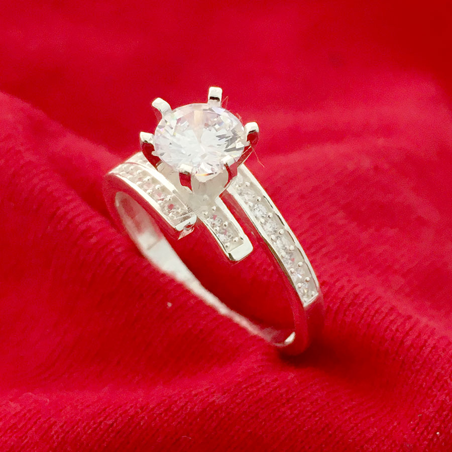 Nhẫn nữ Bạc Quang Thản ổ cao gắn đá màu trắng chất liệu bạc thật không xi mạ - QTBT73