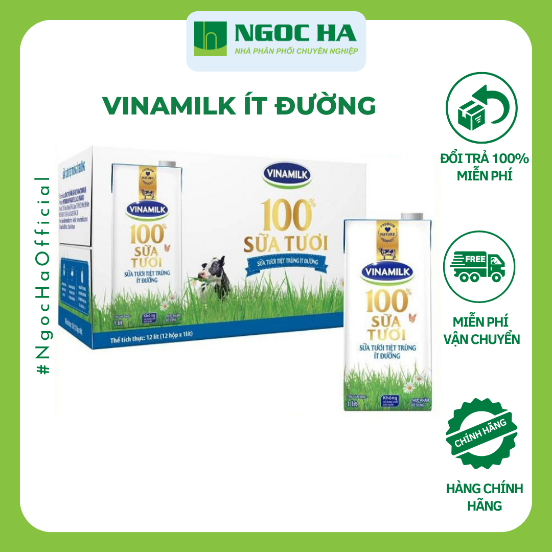 Thùng 48 Hộp Sữa Tươi Tiệt Trùng Vinamilk 100% Ít Đường (180ml)