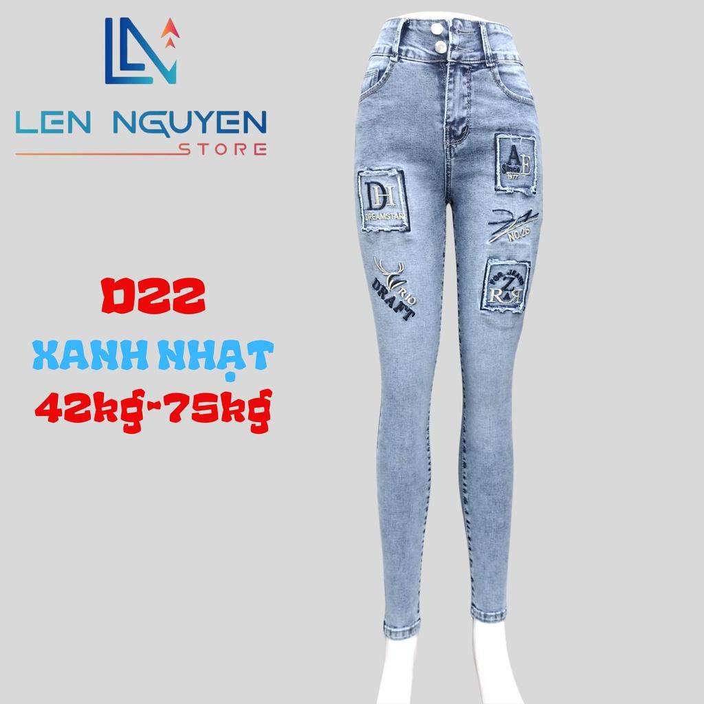 D22_Quần jean nữ, dài, lưng cao, quần bò nữ dáng ôm, quần rin nữ có big size, cho 42kg đến 75kg,LEN NGUYEN STORE - Xanh Nhạt