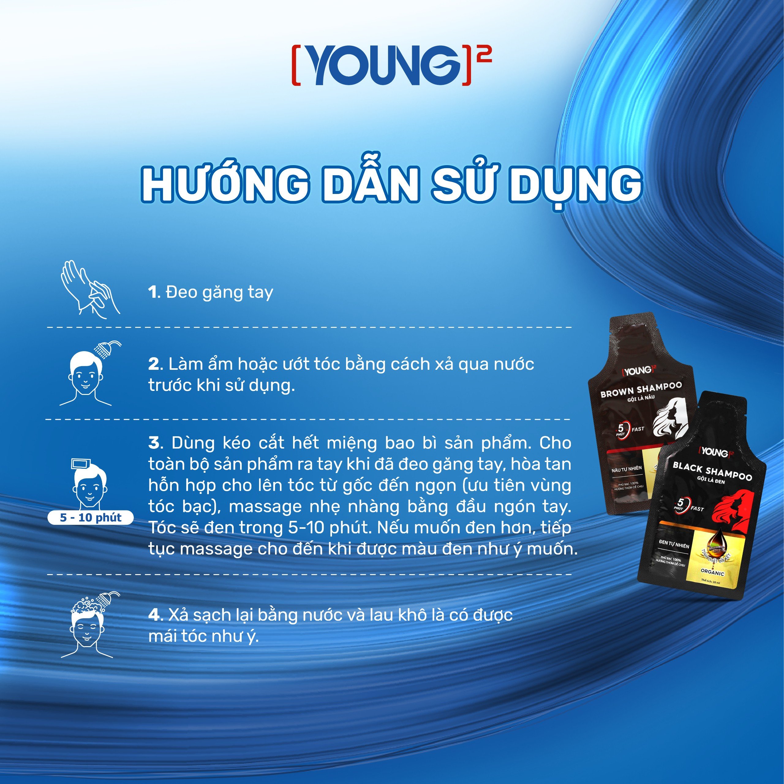 Dầu gội phủ bạc tại nhà hoàn hảo 100% sau 5 phút YOUNG chiết xuất từ bồ kết, hương thơm dễ chịu (12 gói x 30ml)