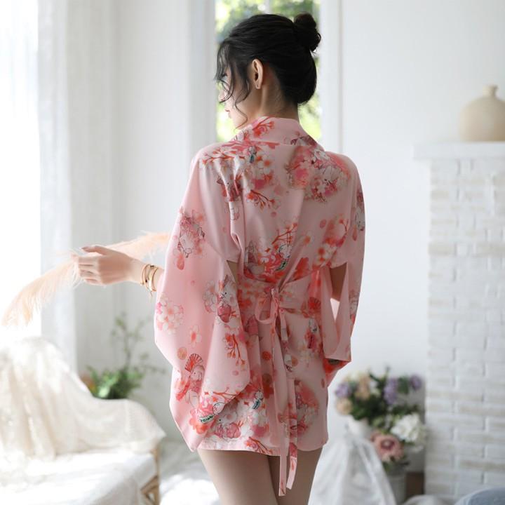 Váy ngủ kimono quyến rũ áo choàng ngủ hoa với màu hồng ngọt ngào