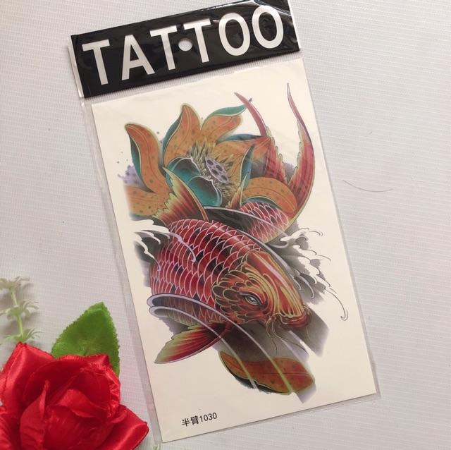 Combo 3 tấm hình xăm dán tattoo 15X21cm CÁ CHÉP, CÔ GÁI &amp; MẶT QUỶ TUYỆT ĐẸP (Tặng 1 hình xăm dán đẹp)