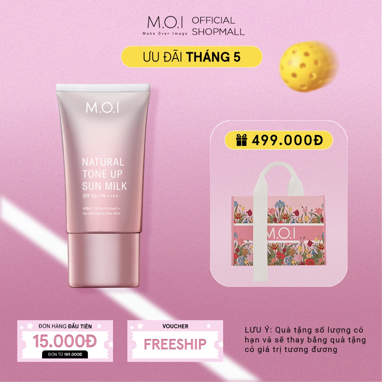 Kem chống nắng Nâng tông M.O.I Natural Tone Up Sun Milk 40ml