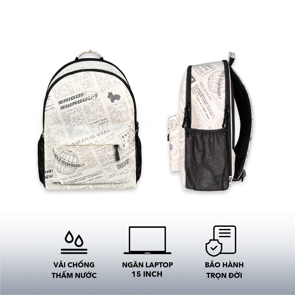 Balo Họa Tiết Báo SAIGON SWAGGER SGS Journal Backpack-Ngăn Chống Sốc Laptop 15'